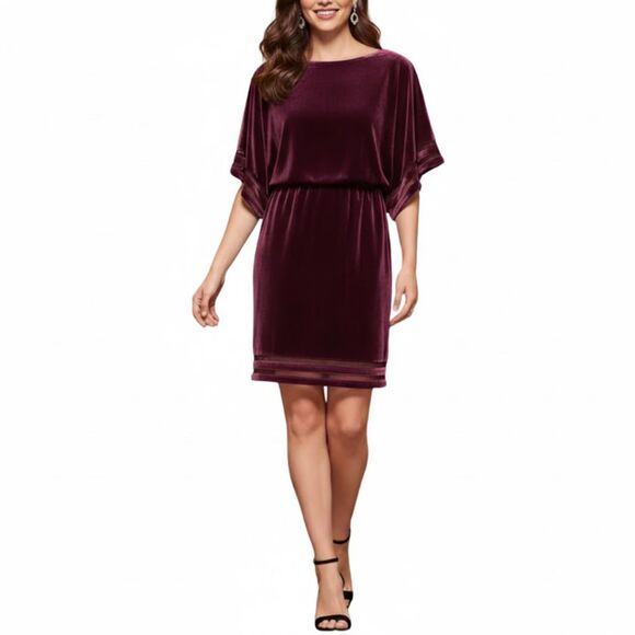 NWT Jessica Howard Wine Velvet Shift Dress 12P Petite - Picture 1 of 14